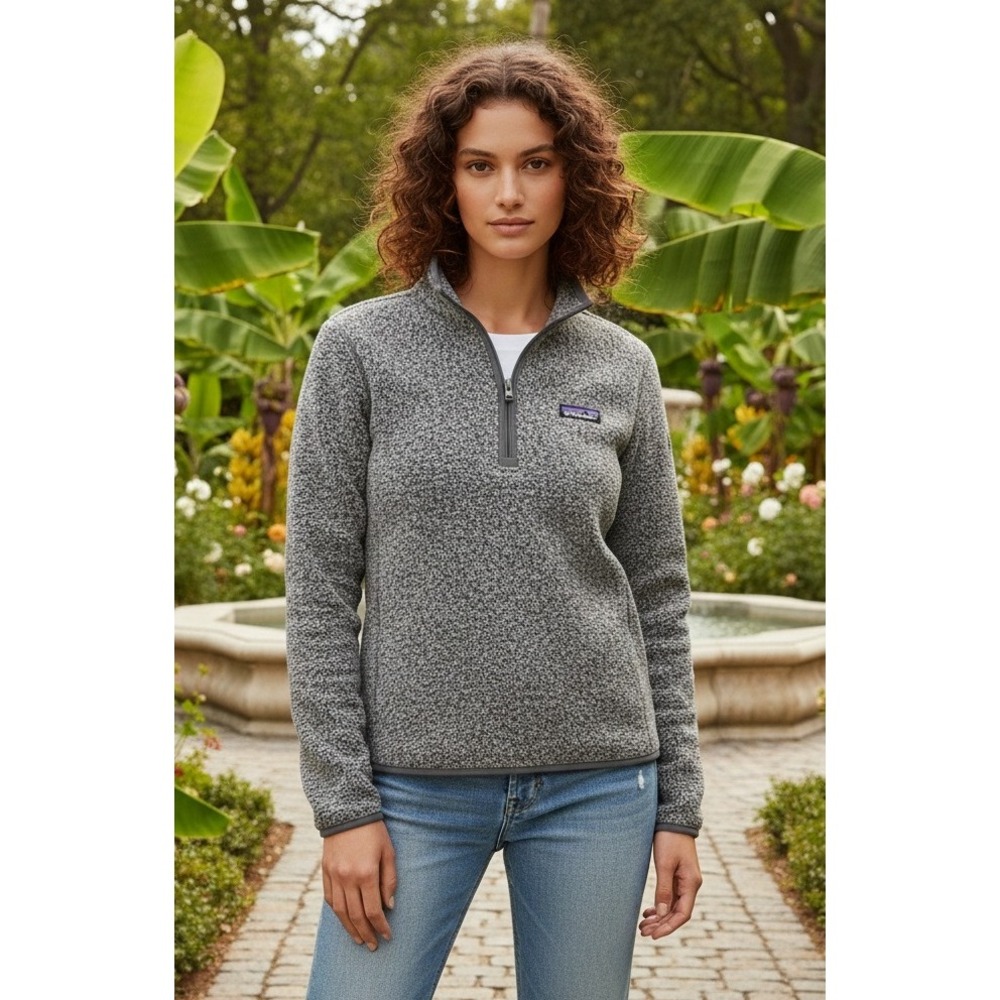 Patagonia Women's Woolyester Fleece Sweater Size M Gray 1/4 Zip Outdoor Logo‎